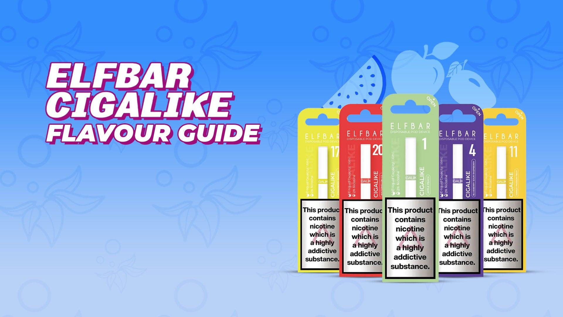 Elf Bar Cigalike Flavours Guide - Brand:Elf Bar, Category:Vape Kits, Sub Category:Disposables